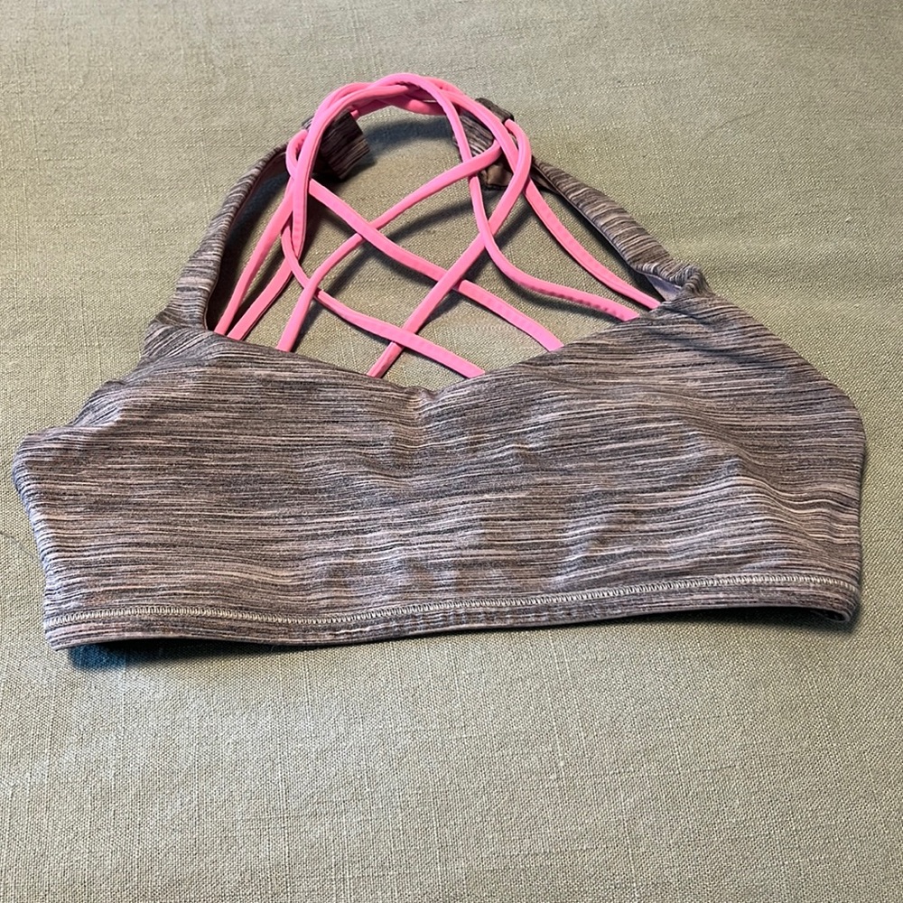 Womens lululemon grey and hot pink crossed sports bra